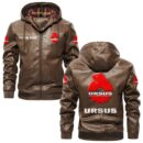 Custom Name Ursus PU Leather Hooded Jacket - Personalized Logo Car Motorcycle Model