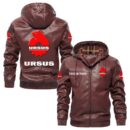 Custom Name Ursus PU Leather Hooded Jacket - Personalized Logo Car Motorcycle Model