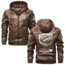 Custom Name Viper PU Leather Hooded Jacket - Personalized Logo Car Motorcycle Model