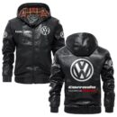 Custom Name Volkswagen Corrado G60 PU Leather Hooded Jacket - Personalized Logo Car Motorcycle Model