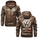 Custom Name Volkswagen Corrado G60 PU Leather Hooded Jacket - Personalized Logo Car Motorcycle Model