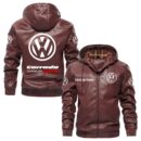 Custom Name Volkswagen Corrado G60 PU Leather Hooded Jacket - Personalized Logo Car Motorcycle Model