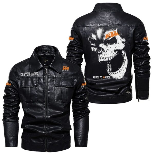 Custom Name Ktm Skull Leather Jacket - Personalized Logo Car Motorcycle Model - Image 7