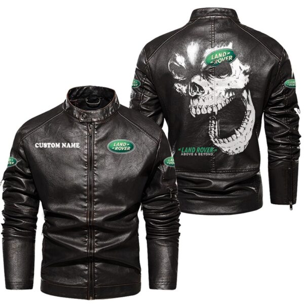 Custom Name Land Rover Skull Leather Jacket - Personalized Logo Car Motorcycle Model - Image 3