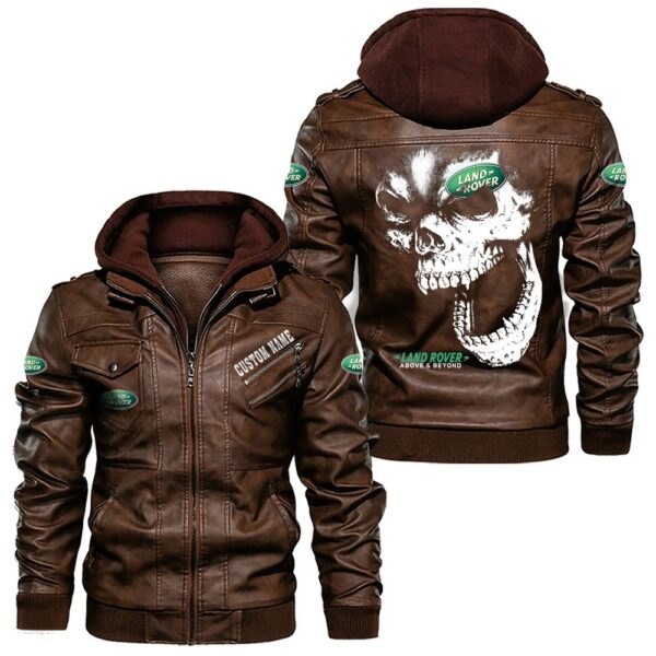 Custom Name Land Rover Skull Leather Jacket - Personalized Logo Car Motorcycle Model - Image 2