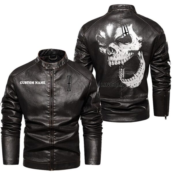 Custom Name Lincoln Skull Leather Jacket - Personalized Logo Car Motorcycle Model - Image 3