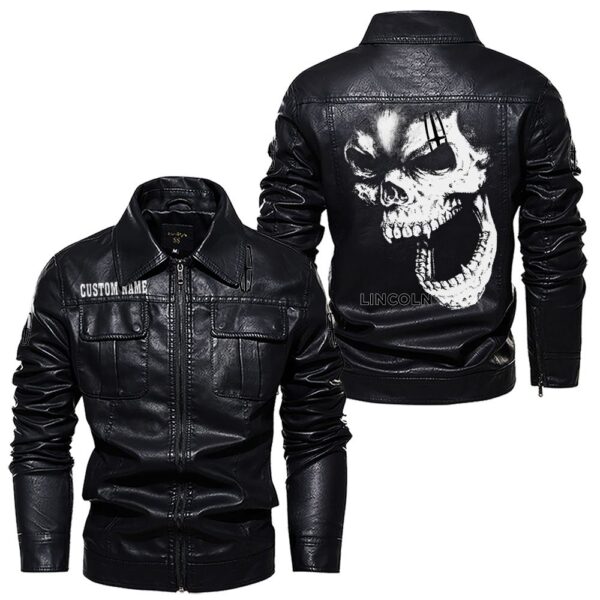 Custom Name Lincoln Skull Leather Jacket - Personalized Logo Car Motorcycle Model - Image 7
