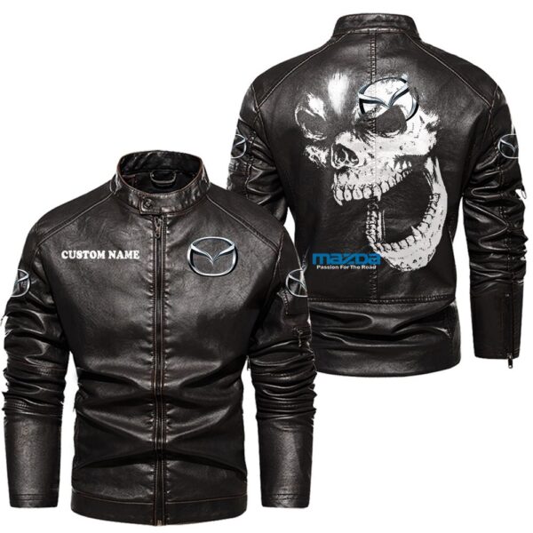 Custom Name Mazda Skull Leather Jacket - Personalized Logo Car Motorcycle Model - Image 3