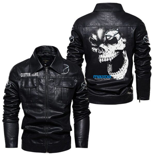 Custom Name Mazda Skull Leather Jacket - Personalized Logo Car Motorcycle Model - Image 7