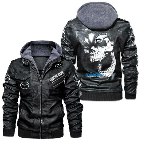 Custom Name Mazda Skull Leather Jacket - Personalized Logo Car Motorcycle Model