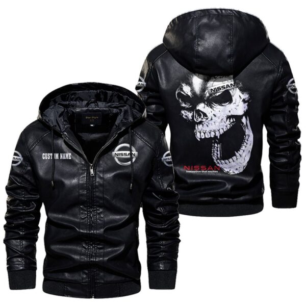 Custom Name Nissan Skull Leather Jacket - Personalized Logo Car Motorcycle Model - Image 5