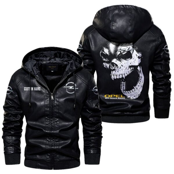 Custom Name Opel Skull Leather Jacket - Personalized Logo Car Motorcycle Model - Image 5