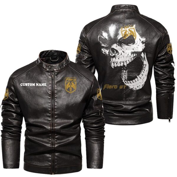 Custom Name Pontiac Fiero Skull Leather Jacket - Personalized Logo Car Motorcycle Model - Image 3