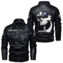 Custom Name Saab Skull Leather Jacket - Personalized Logo Car Motorcycle Model