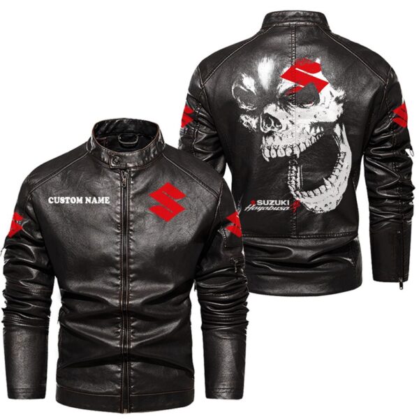 Custom Name Suzuki Hayabusa Skull Leather Jacket - Personalized Logo Car Motorcycle Model - Image 3