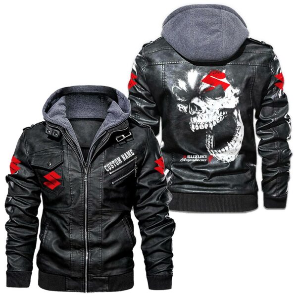 Custom Name Suzuki Hayabusa Skull Leather Jacket - Personalized Logo Car Motorcycle Model