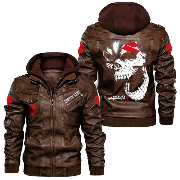 Custom Name Suzuki Hayabusa Skull Leather Jacket - Personalized Logo Car Motorcycle Model - Image 2
