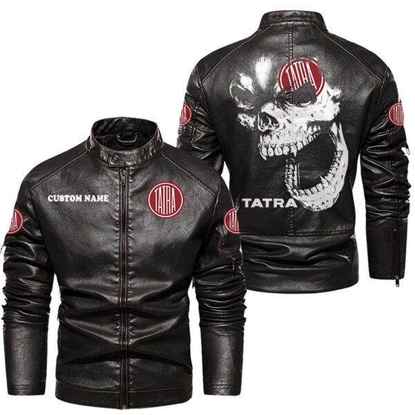 Custom Name Tatra Skull Leather Jacket - Personalized Logo Car Motorcycle Model - Image 3