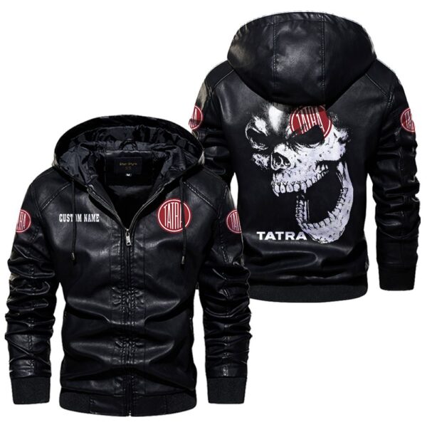 Custom Name Tatra Skull Leather Jacket - Personalized Logo Car Motorcycle Model - Image 5