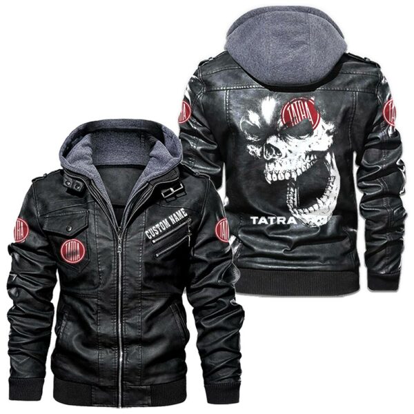 Custom Name Tatra Skull Leather Jacket - Personalized Logo Car Motorcycle Model