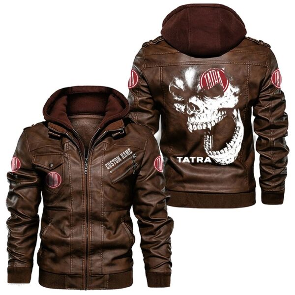 Custom Name Tatra Skull Leather Jacket - Personalized Logo Car Motorcycle Model - Image 2