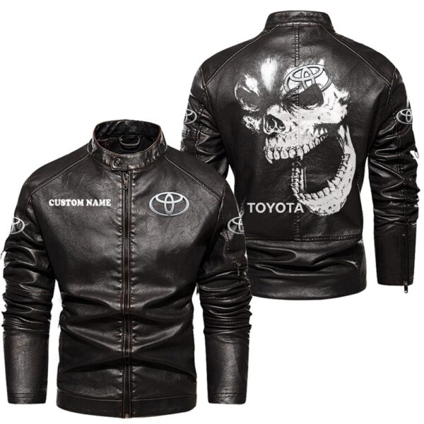 Custom Name Toyota Motor Corporation Skull Leather Jacket - Personalized Logo Car Motorcycle Model - Image 3
