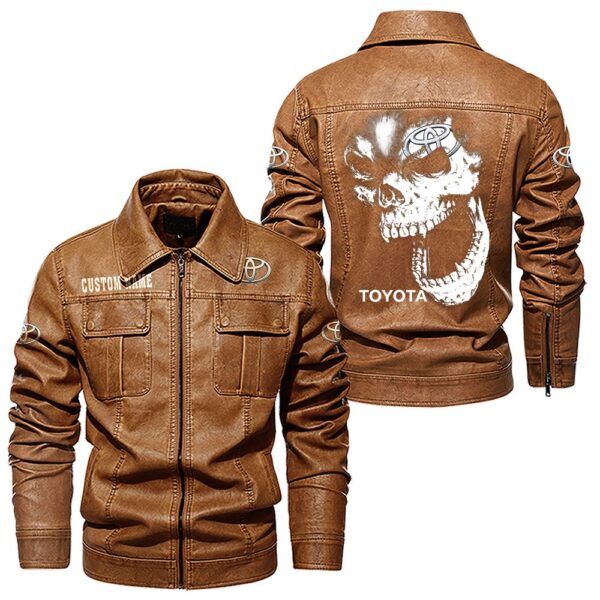 Custom Name Toyota Motor Corporation Skull Leather Jacket - Personalized Logo Car Motorcycle Model - Image 8