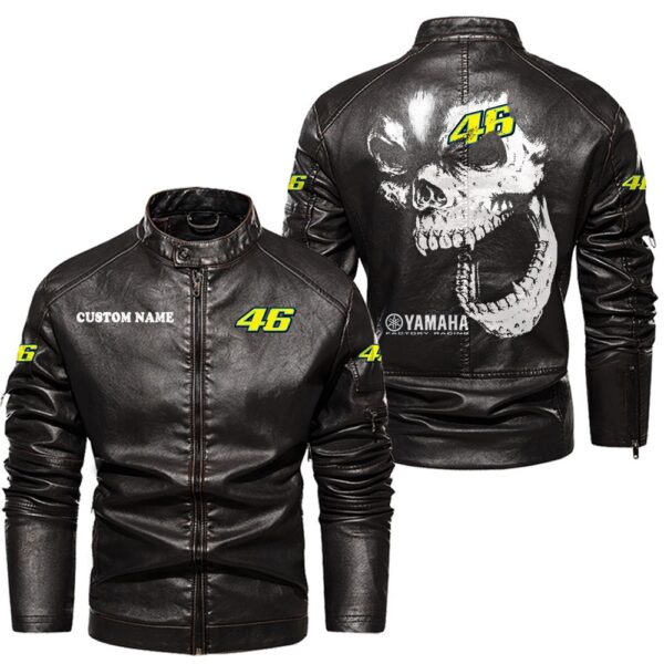 Custom Name Valentino Rossi 46 Skull Leather Jacket - Personalized Logo Car Motorcycle Model - Image 3
