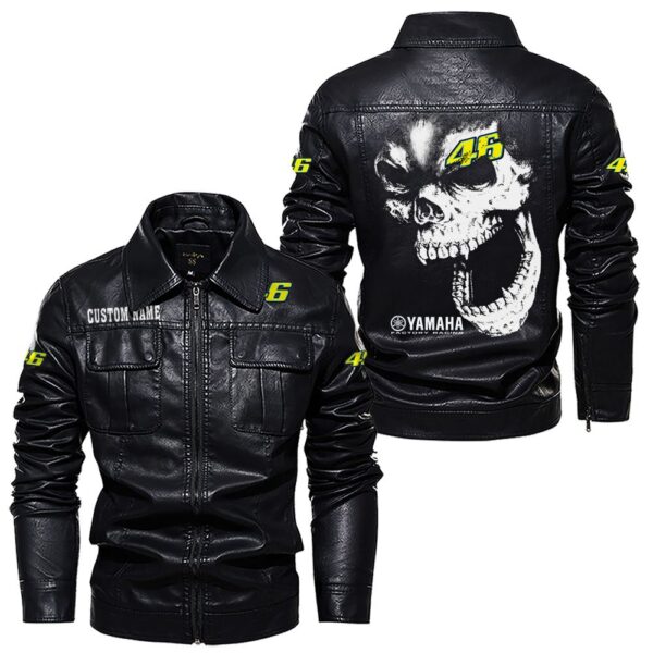 Custom Name Valentino Rossi 46 Skull Leather Jacket - Personalized Logo Car Motorcycle Model - Image 7