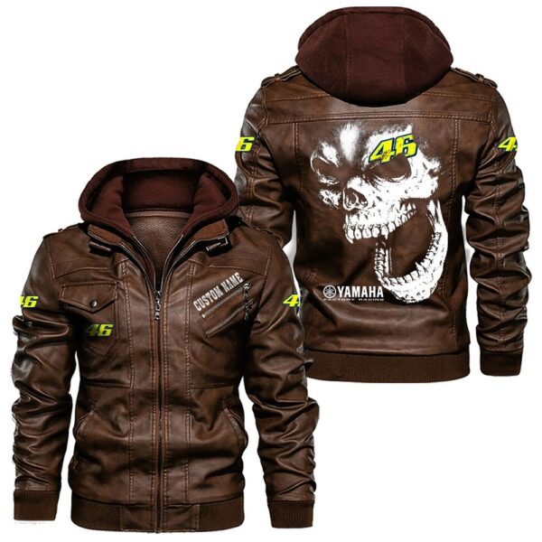 Custom Name Valentino Rossi 46 Skull Leather Jacket - Personalized Logo Car Motorcycle Model - Image 2