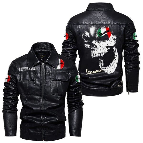 Custom Name Vespa Skull Leather Jacket - Personalized Logo Car Motorcycle Model - Image 7