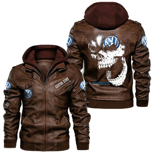 Custom Name Volkswagen Skull Leather Jacket - Personalized Logo Car Motorcycle Model - Image 2