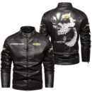 Custom Name Chevy Nascar Skull Leather Jacket - Personalized Logo Car Motorcycle Model