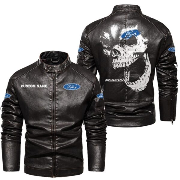 Custom Name Ford Racing Skull Leather Jacket - Personalized Logo Car Motorcycle Model - Image 3