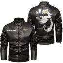 Custom Name Mustang Racing Skull Leather Jacket - Personalized Logo Car Motorcycle Model