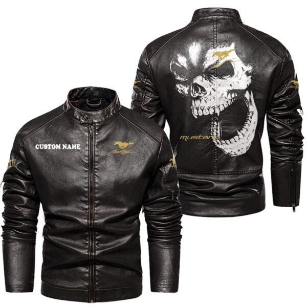 Custom Name Mustang Racing Skull Leather Jacket - Personalized Logo Car Motorcycle Model - Image 3