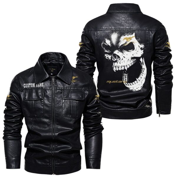 Custom Name Mustang Racing Skull Leather Jacket - Personalized Logo Car Motorcycle Model - Image 7