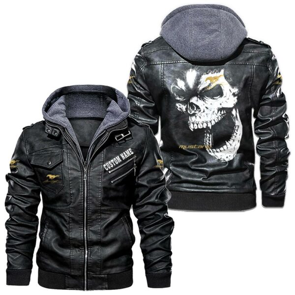 Custom Name Mustang Racing Skull Leather Jacket - Personalized Logo Car Motorcycle Model