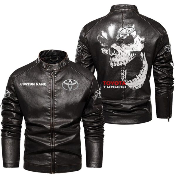 Custom Name Toyota Tundra PU Leather Hooded Jacket - Personalized Logo Car Motorcycle Model - Image 3