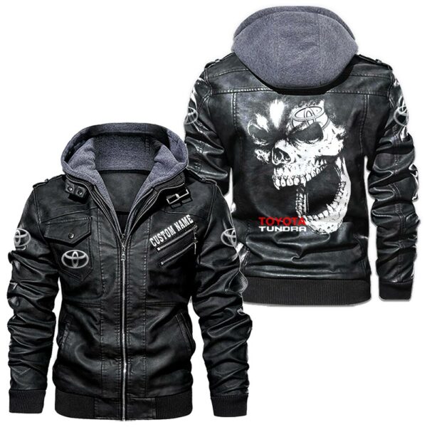 Custom Name Toyota Tundra PU Leather Hooded Jacket - Personalized Logo Car Motorcycle Model