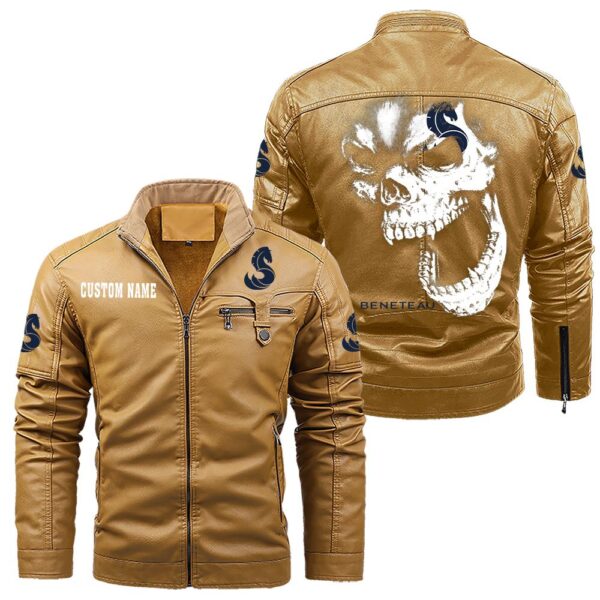 Custom Name Beneteau Skull Leather Jacket - Personalized Logo Car Motorcycle Model - Image 10