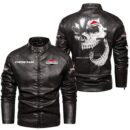 Custom Name Briggs Stratton Skull Leather Jacket - Personalized Logo Car Motorcycle Model