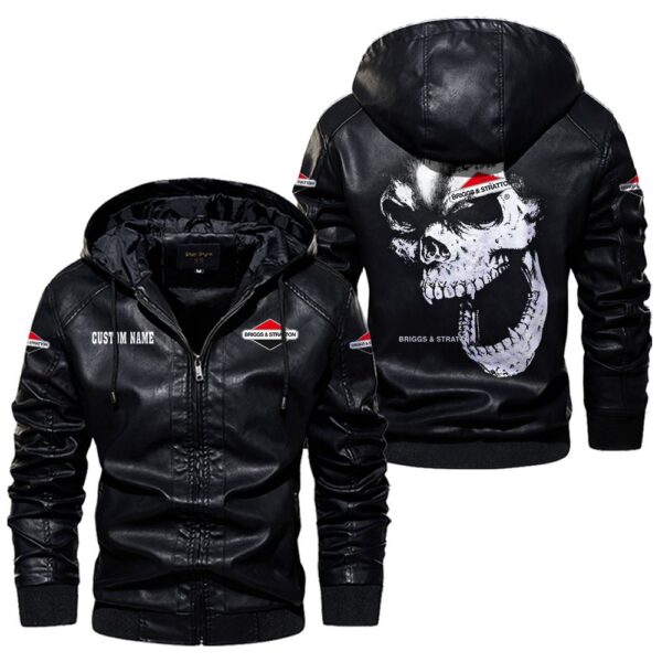 Custom Name Briggs Stratton Skull Leather Jacket - Personalized Logo Car Motorcycle Model - Image 5