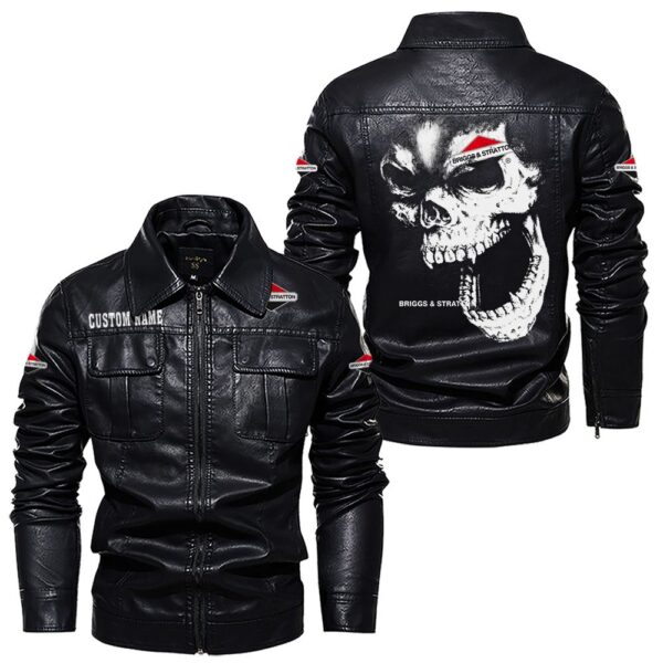 Custom Name Briggs Stratton Skull Leather Jacket - Personalized Logo Car Motorcycle Model - Image 7