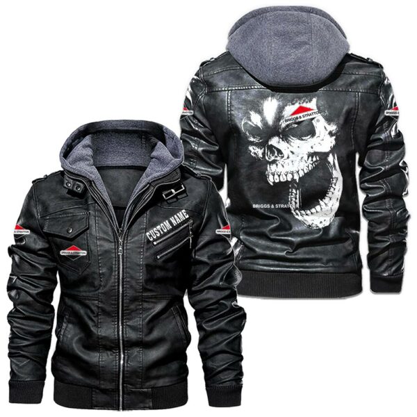 Custom Name Briggs Stratton Skull Leather Jacket - Personalized Logo Car Motorcycle Model