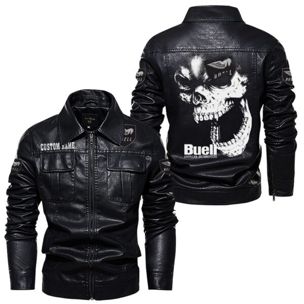 Custom Name Buell Motorcycles Skull Leather Jacket - Personalized Logo Car Motorcycle Model - Image 7
