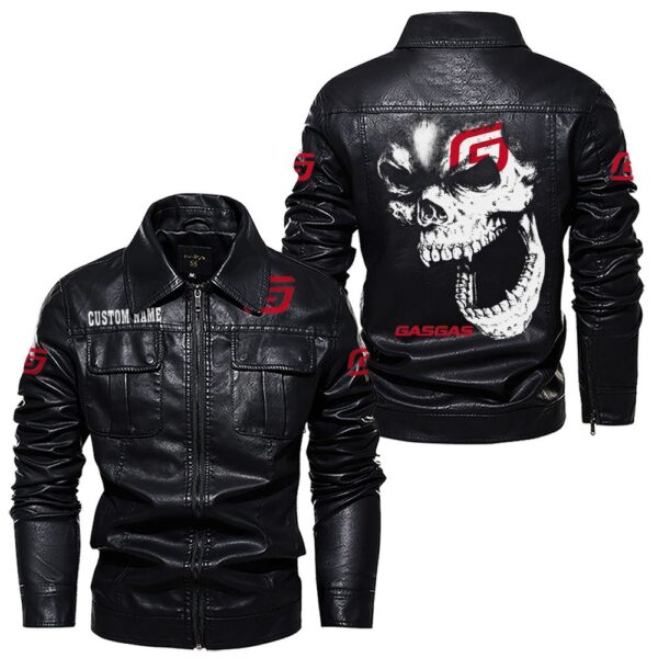 Custom Name Gas Gas Skull Leather Jacket - Personalized Logo Car Motorcycle Model - Image 7