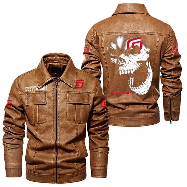 Custom Name Gas Gas Skull Leather Jacket - Personalized Logo Car Motorcycle Model - Image 8