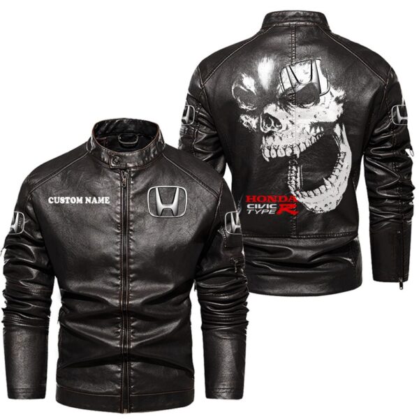 Custom Name Honda Civic Type R Skull Leather Jacket - Personalized Logo Car Motorcycle Model - Image 3
