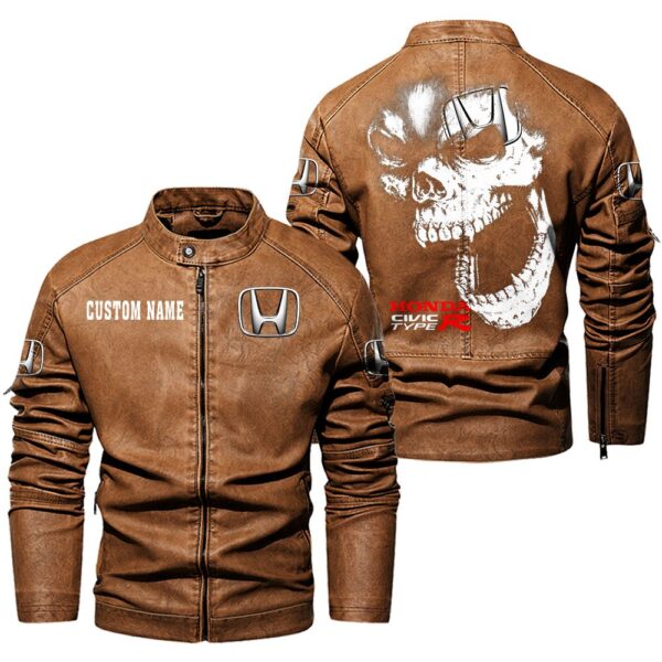 Custom Name Honda Civic Type R Skull Leather Jacket - Personalized Logo Car Motorcycle Model - Image 4